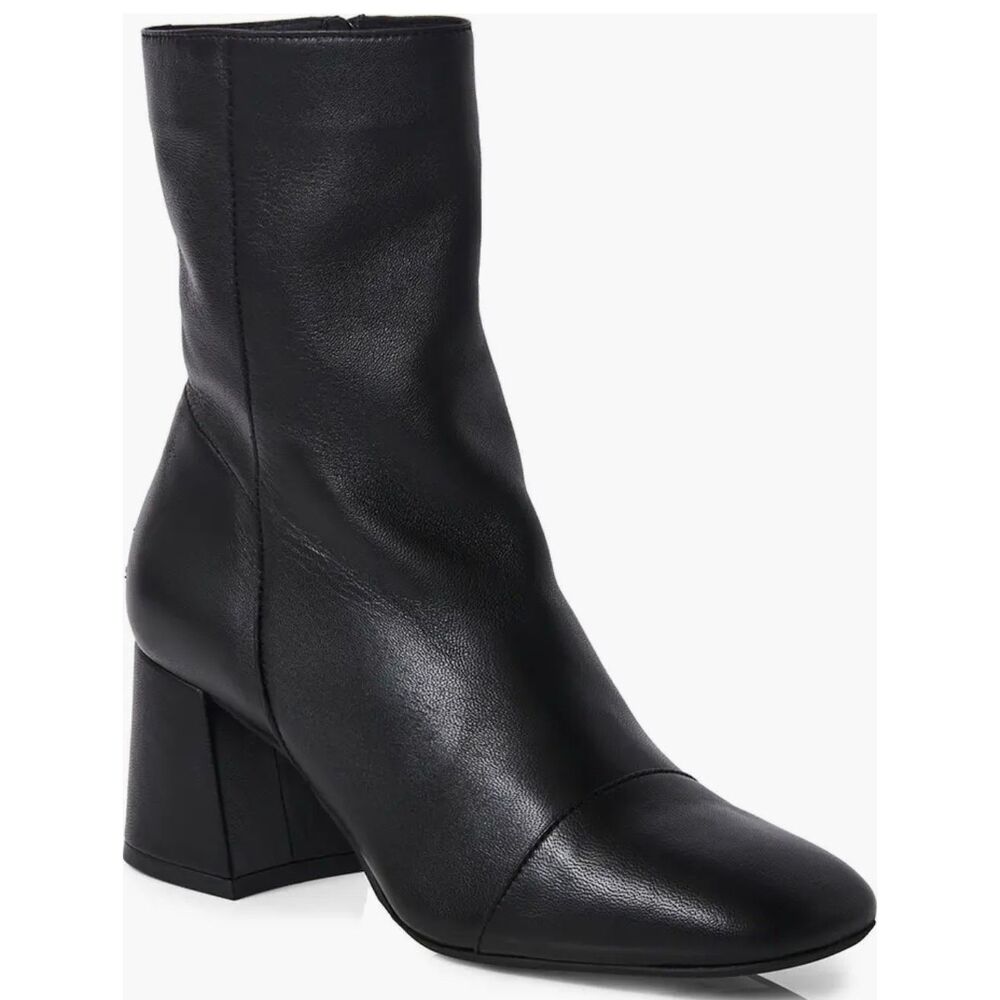 Free‎ People Wisteria Cap Bootie Size 10 Black Block Heel Supple Leather NEW
